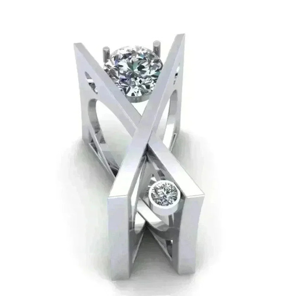 🍁Unique 925 Silver Plated X Overlapping Curious Ring, GPMB1427 - Picture 2 of 4